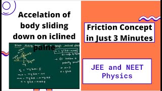 Acceleration of a body sliding down on a rough inclined plane Friction Concept in Just 3 Minutes [upl. by Lela468]