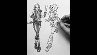 Cross hatching light vs dark outfits with 003mm micron inking x21 gwenpool deadpoolwolverine [upl. by Pennie]