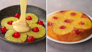 Pineapple Upside Down Cake  1 Egg Pineapple Cake Recipe in Frypan  Yummy [upl. by Nosrettap]