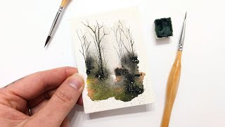 Simple WATERCOLOR abstract moody forest painting » Effortless abstract look for beginners guide [upl. by Atsirhc]