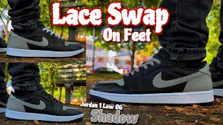 Jordan 1 Low OG Shadow ON FEETLACE SWAP [upl. by Dottie]