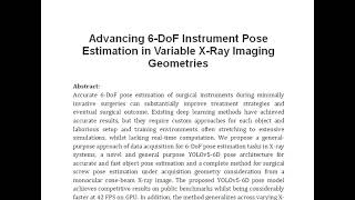 Advancing 6 DoF Instrument Pose Estimation in Variable X Ray Imaging Geometries [upl. by Wettam71]