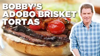 Bobby Flays Smoked Adobo Marinated Brisket Tortas  Bobby Flays Barbecue Addiction  Food Network [upl. by Swart]