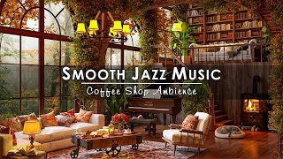 Morning Autumn Jazz Music at Cozy Fall Coffee Shop Ambience🍁Smooth Jazz Music amp Crackling Fireplace [upl. by Skipton]