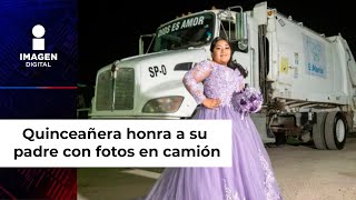 Quinceañera se toma fotos en camión de basura para honrar a su papá [upl. by Edina]