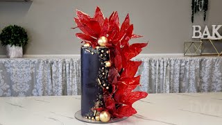 Stunning Tall Modern Abstract Cake  Bold Red Rice Paper Petal Cascade  Cake Decorating Tutorial [upl. by Adahs202]