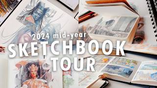 all my sketchbooks in 2024 ✦ midyear sketchbook tour art goals amp finding my art style [upl. by Amzaj]