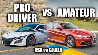 Pro Driver vs Amateur  Acura NSX vs Alfa Romeo Giulia Quadrifoglio [upl. by Aehsila]