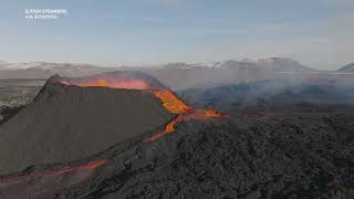 Lava Flows Like a Waterfall From Icelandic Crater [upl. by Oramlub]