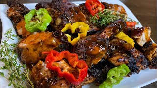 JERK CHICKEN slowly cook into a Jerk Pan Jamaican Authentic Flavors [upl. by Odnalro]