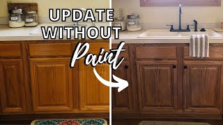 How I Updated My Oak Cabinets Without Paint by Using Briwax Easy Budget Kitchen Makeover Only 24 [upl. by Nniw22]