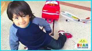 Ryan ToysReview airplane rides with opening surprise eggs [upl. by Nosreh973]