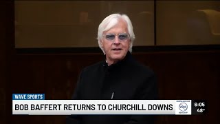 Famed horse trainer Bob Baffert returns to Churchill Downs winning first race back [upl. by Kalk]