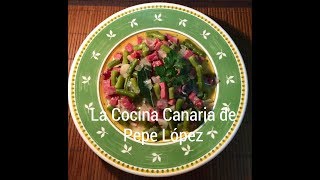 Receta 73 Habichuelas salteadas con jamón y beicon estilo canario [upl. by Ahsikan]