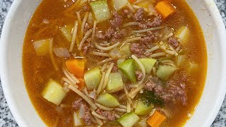 SOPA DE FIDEOS CON CARNE MOLIDA Y VERDURAS  ALE DE NAVA [upl. by Ardnuaek133]