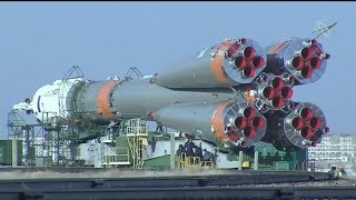 Rollout of SoyuzFG Rocket with Manned Soyuz MS12 Spacecraft [upl. by Aveline]