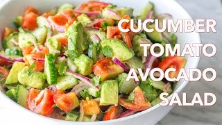 Salads Cucumber Tomato Avocado Salad Recipe  Natashas Kitchen [upl. by Garvin607]