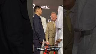 Dmitry Bivol COLD stare down vs Lyndon Arthur at press conference [upl. by Anwahsat]