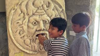 Cheesy quotBocca della Veritaquot fortune teller from Sacro Bosco sculpture park in Lazio Italy July 2024 [upl. by Tanhya]