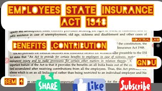 Employees state insurance Act 1948 gndu sem4 industrial law [upl. by Haronid]