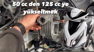 50CC SCOOTER NASIL 125CC YE DÖNÜŞTÜRÜLÜR   SIFIR MOTOR PİSTON YÜKSELTME [upl. by Nahpos419]