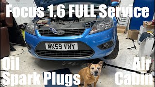 Ford Focus 16 Petrol Full Filter Service amp Spark Plugs  Oil Air Cabin  How To DIY [upl. by Joktan]