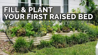 How to Fill Fertilize Plant AND Mulch a Raised Bed from START to FINISH [upl. by Miksen]