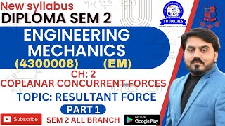 ENGINEERING MECHANICS CH 2 DIPLOMA SEM 2  EM MIMP EXAMPLE  PART 1  SEM 2 EM ALL BRANCH gtusem2 [upl. by Lohrman]