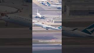 CATHAY PACIFIC A350900 takeoff at Hong Kong Airport shorts aviation plane a350 takeoff [upl. by Adnovay844]