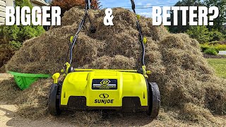 DIY Dethatching Using 15” Sunjoe Dethatcher amp Scarifier  Spring amp Fall Lawn Care [upl. by Bogie]