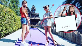 Make a Hole in One Ill Buy You Anything  Mini Golf Challenge  Emily and Evelyn [upl. by Ahsaetal108]