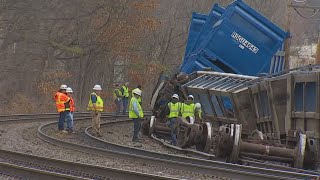 VIDEO  Train Derailment Freight train loaded with trash derails in Ayer Massachusetts [upl. by Anaugahs]