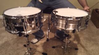 Ludwig Brass Supraphonic and Pearl Sensitone Elite Aluminum Snare Drums [upl. by Elleyoj]