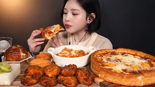 SUB광고굽네치킨 고추바사삭 순살에 시카고피자 볼케이노치즈치밥 먹방 🍗🍕ft바게트볼 chicken pizza mukbang ASMR [upl. by Kciremed]