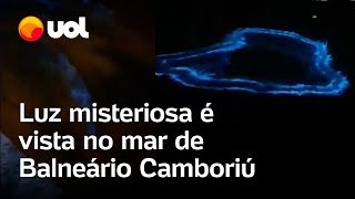 Luz misteriosa Microalgas brilham no mar de Balneário de Camboriú veja vídeo [upl. by Seadon]