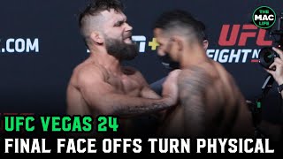 Jeremy Stephens shoves Drakkar Klose across stage as UFC Vegas 24 Final Face Offs turn physical [upl. by Carolus]