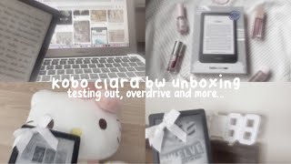 kobo clara bw unboxing 🎀🎧⊹ ࣪ ˖ ʚɞ testing out overdrive and more… [upl. by Knarf]