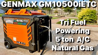 GENMAX GM10500iETC TRI Fuel Inverter Generator Running a 5TON AC  BETTER Than A Standby Generator [upl. by Horacio]