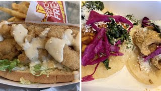 Chicago Street Food Fried Fish Taco  Sweet Potato Taco  Shrimp PoBoy Docks Fish  Taylors Tacos [upl. by Itsirhc]