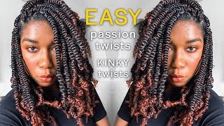 EASY PASSION SPRING TWISTS  NO Crochet NO Rubber Band  Kinky Twist Method For Beginners [upl. by Steinway]