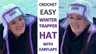 Crochet EASY TRAPPER HAT with EARFLAPS TRENDY WINTER HAT for beginners free written pattern [upl. by Lyj]