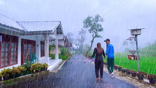 HEAVY RAIN IN A PEACEFUL HILLY VILLAGE LIFE  RAIN SOUNDS AND THUNDER FOR SLEEPING [upl. by Norword]