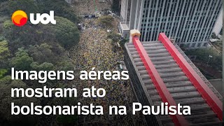 Ato com Bolsonaro Tarcísio e parlamentares reúne multidão na Avenida Paulista veja imagens aéreas [upl. by Lehcin]