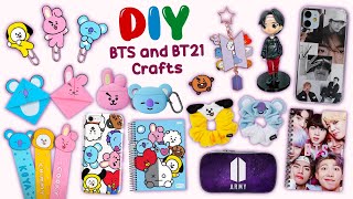 10 DIY BTS and BT21 CRAFTS  BTS Army Craft Ideas  BT21 School Supplies and more [upl. by Roosnam]