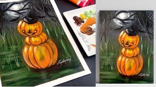 Simple Acrylic Painting  Halloween Painting  Relaxing Demo  Satisfying video [upl. by Turne]