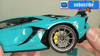 Autoart 118 Lamborghini Aventador SVJ Blu GaucoSolid Blue Unboxing [upl. by Enomor]