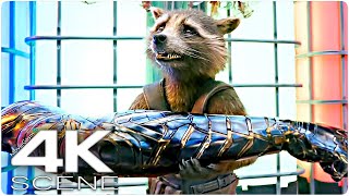 Rocket Gets Buckys Vibranium Arm 2022 4K Scene  Guardians Of The Galaxy 3 Holiday Movie Clip [upl. by Rekab]