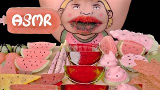 🍉 Watermelon Dessert Mukbang ASMR  Sorbet Meringue Lollipop Pocky Tortilla chips Macarons [upl. by Enilav184]