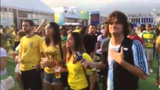 Brazil Soccer Fans Sing National Anthem at World Cup [upl. by Aieka]