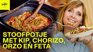 Makkelijk stoofpotje met kip chorizo orzo en feta  Sofie Dumont [upl. by Ellimak926]